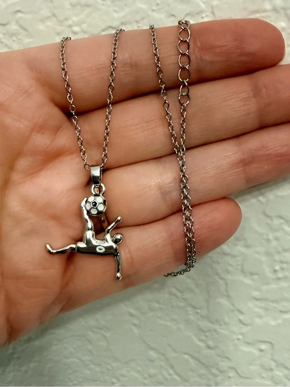 Stainless Steel Silver Soccer Player Necklace Unisex 18 Inch